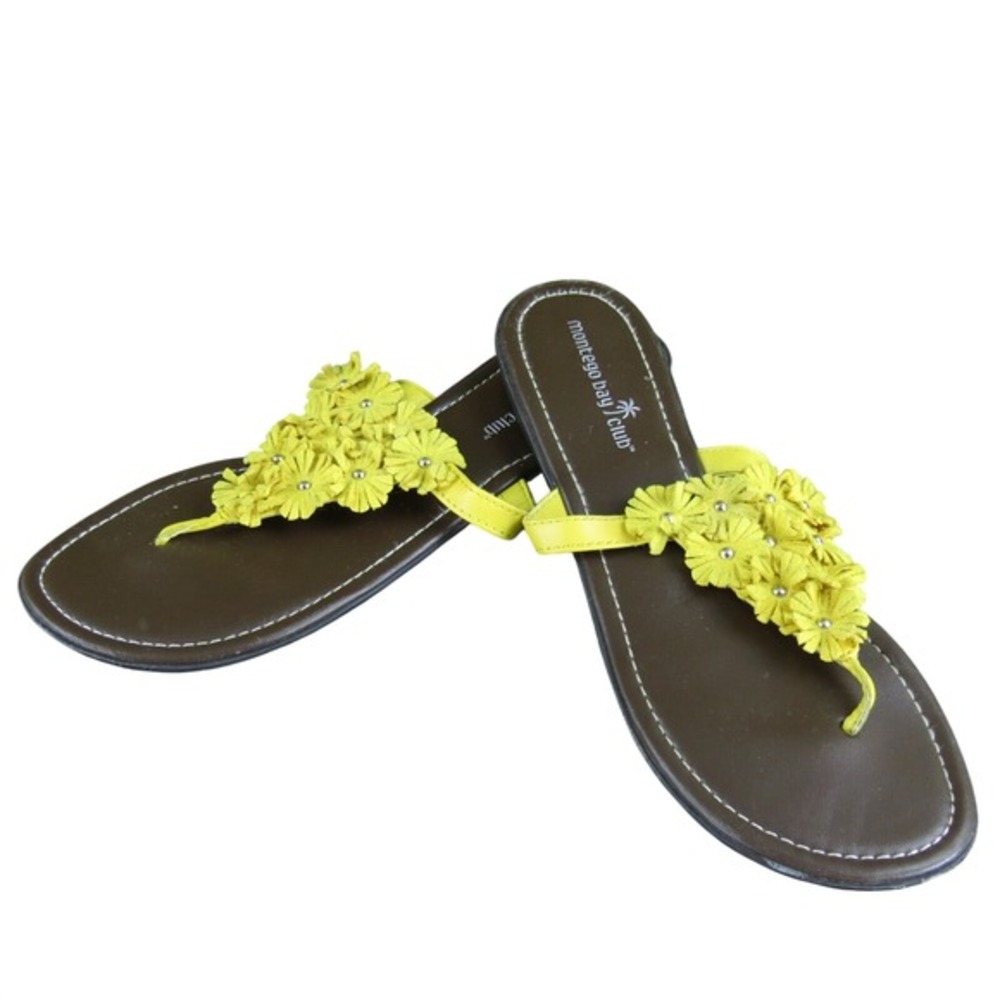 Montego Bay‎ Club Women Floral Flip Flop Yellow Synthetic 10 Medium Used 2025